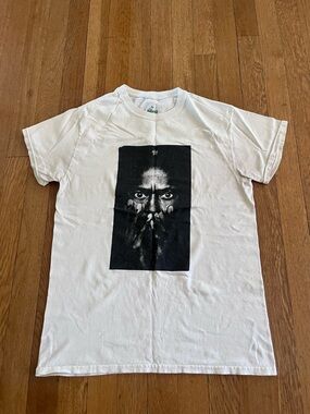 White Graphic Crewneck T-Shirt with Miles Davis Print